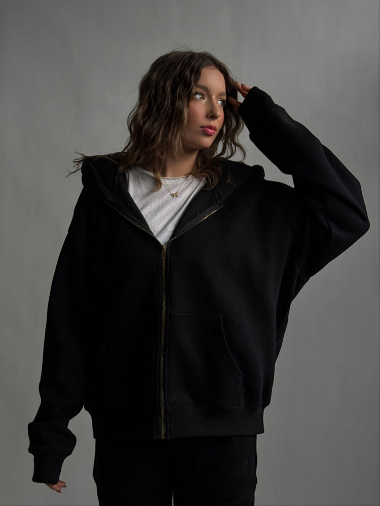Cloud Hoodie Zip — Black - Cozy Ghost