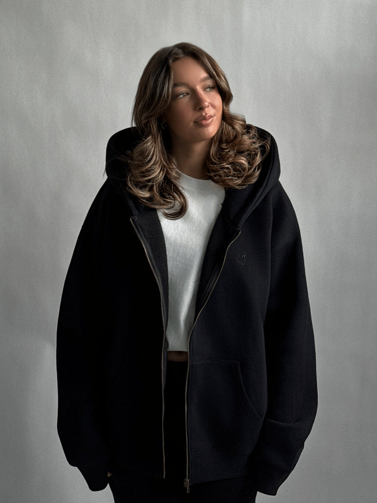 Cloud Hoodie Zip — Black - Cozy Ghost