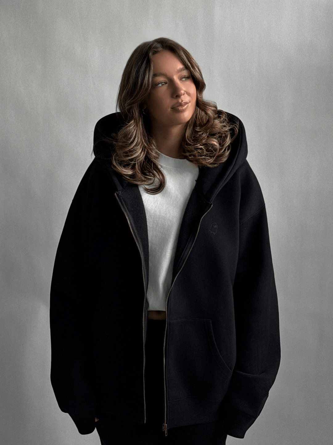 Cloud Hoodie Zip — Black - Cozy Ghost