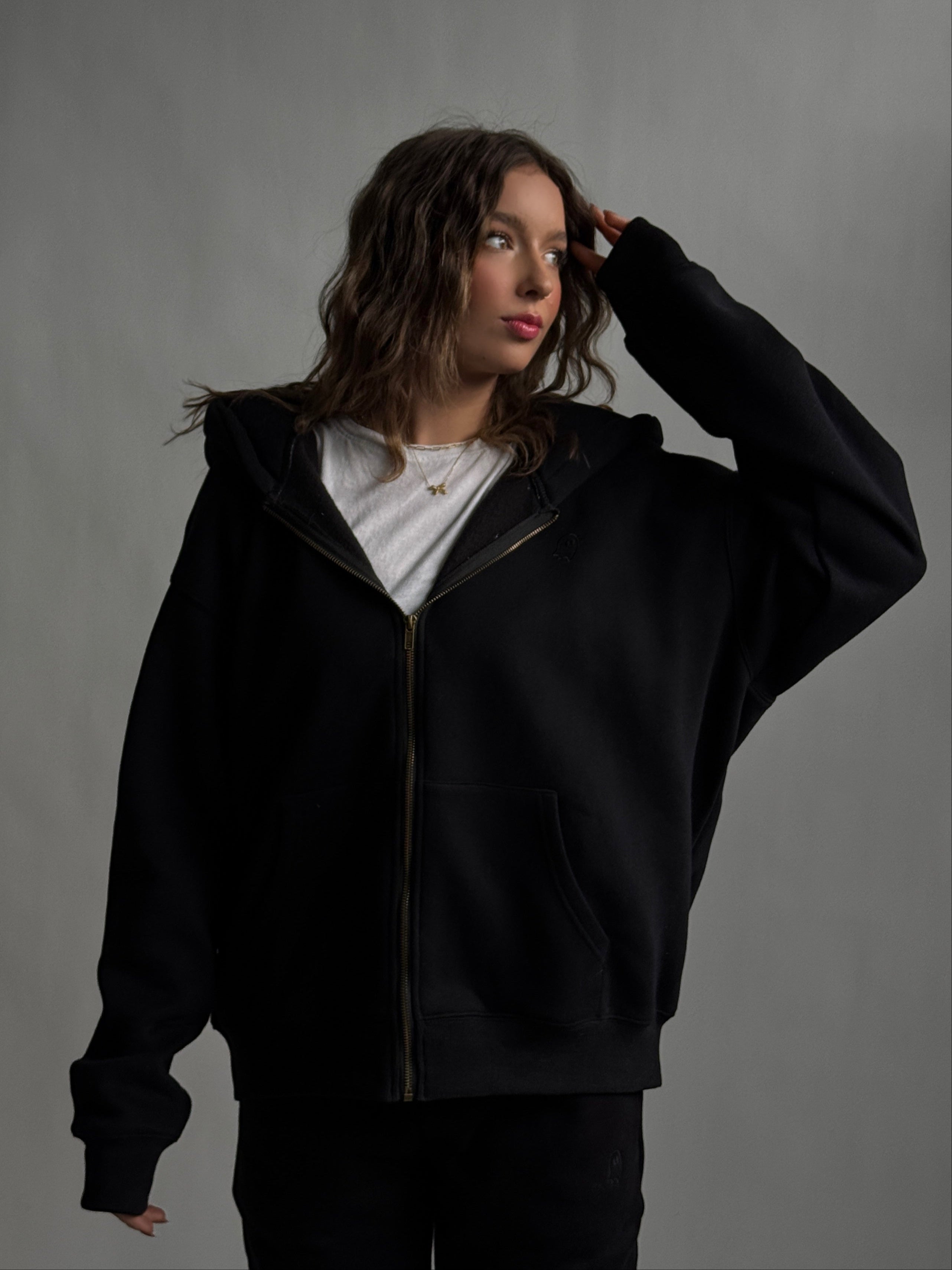 Cloud Hoodie Zip — Black - Cozy Ghost
