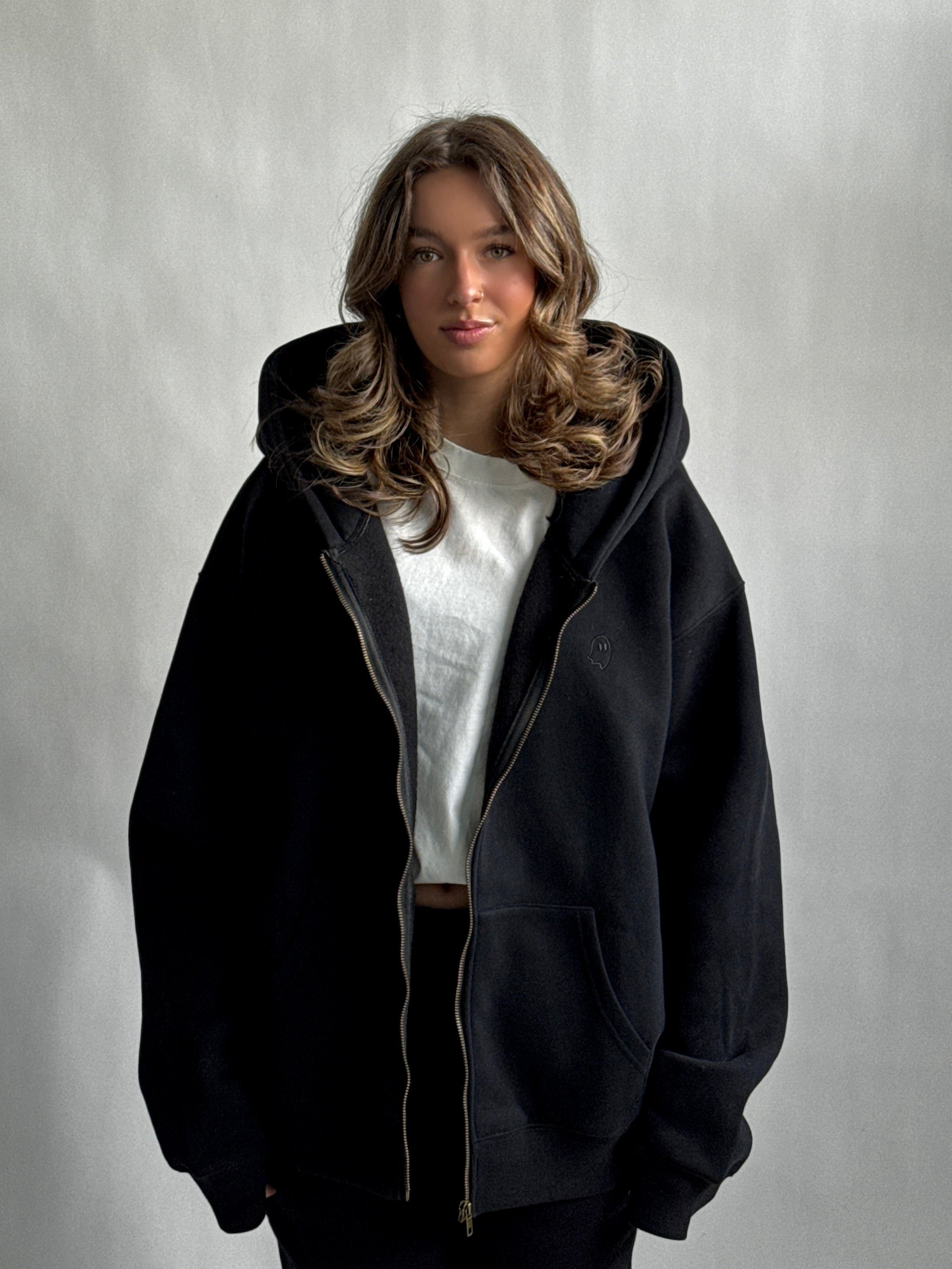 Cloud Hoodie Zip — Black - Cozy Ghost