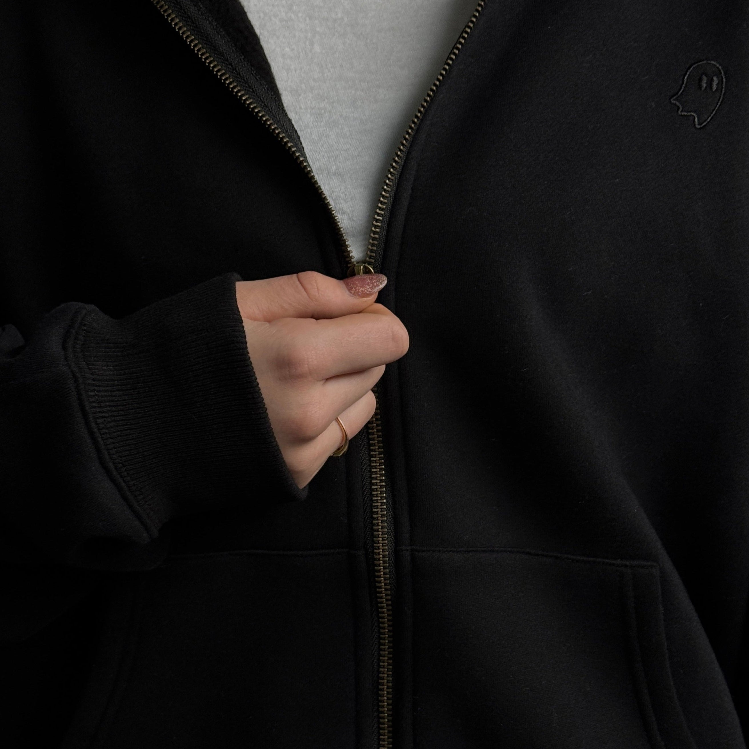 Cloud Hoodie Zip — Black - Cozy Ghost