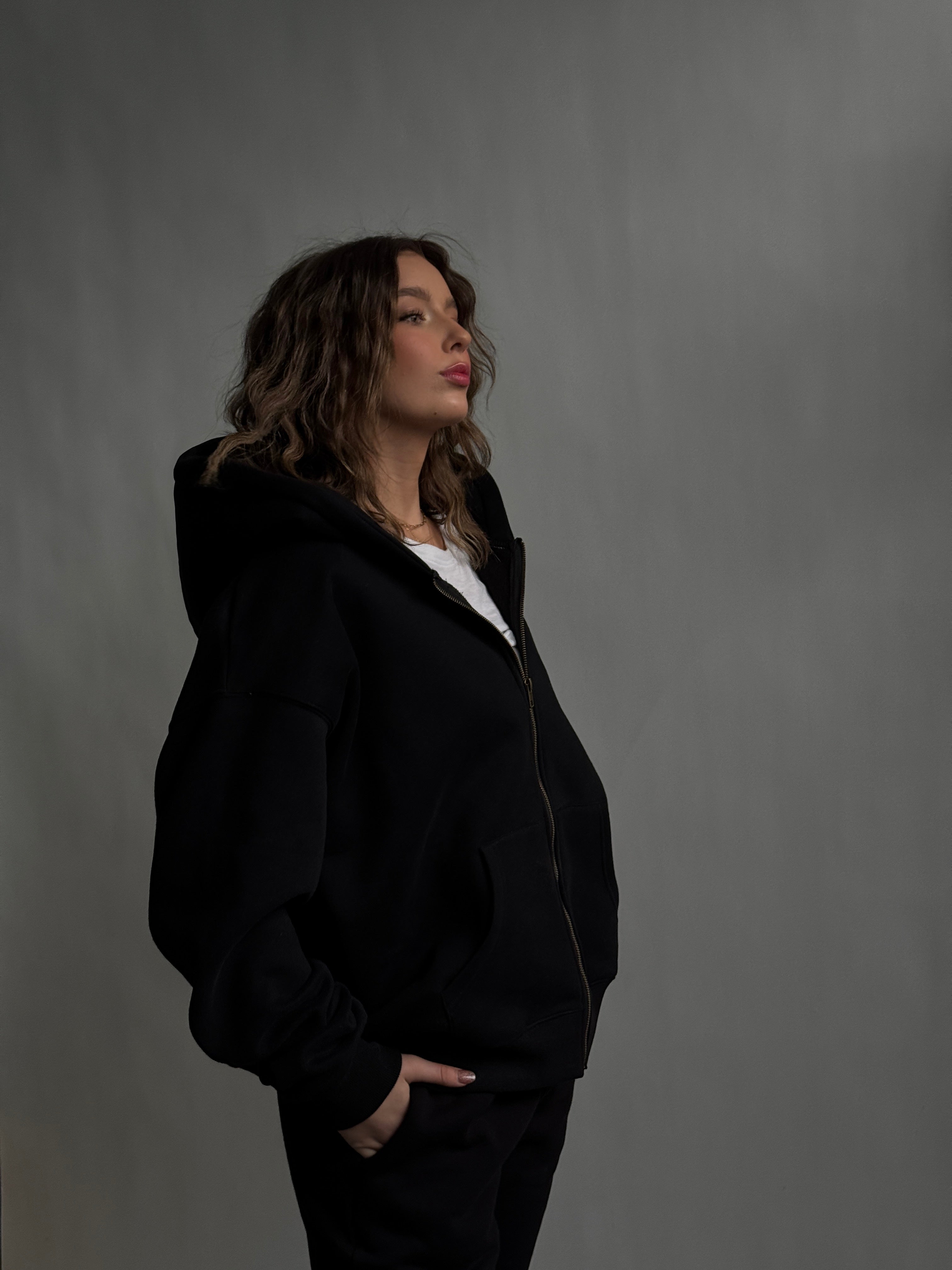 Cloud Hoodie Zip — Black - Cozy Ghost