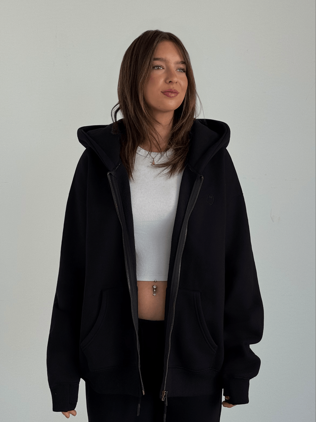 Heavyweight Zip Hoodie — Black - Cozy Ghost