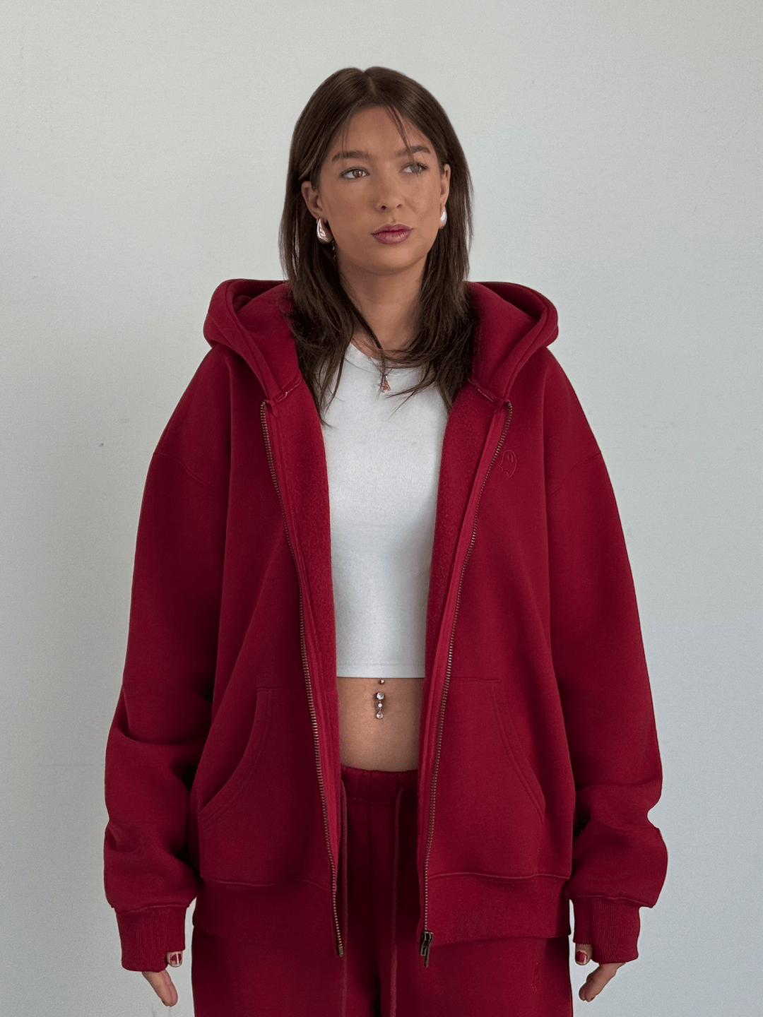 Heavyweight Zip Hoodie — College Red - Cozy Ghost